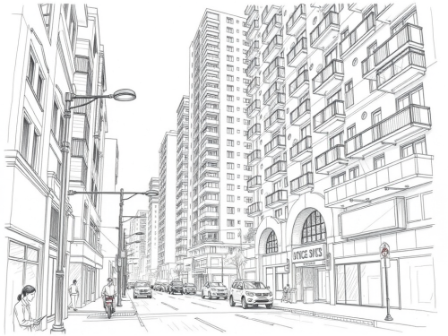 A Pencil Sketch of Delhi's Urban Street