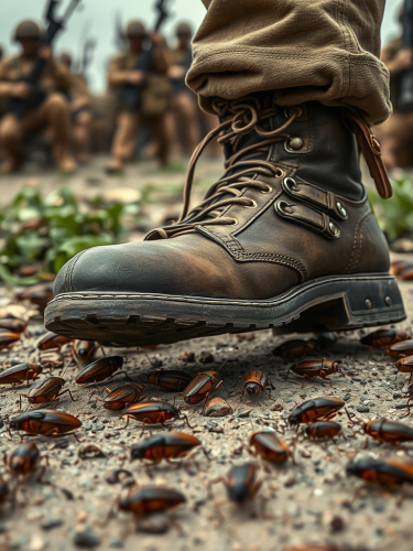 A Person's War Shoes Squishing Cockroaches