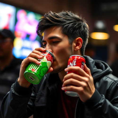 A Person Consuming Energy Drinks