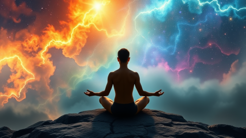 A Person Meditating Amidst Universal Truths and Love