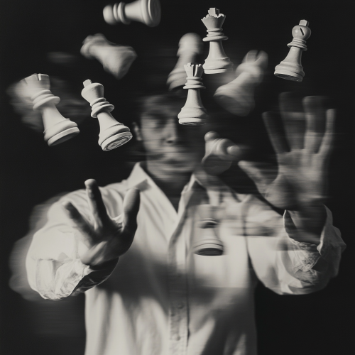 A Person with Chess Pieces in Motion