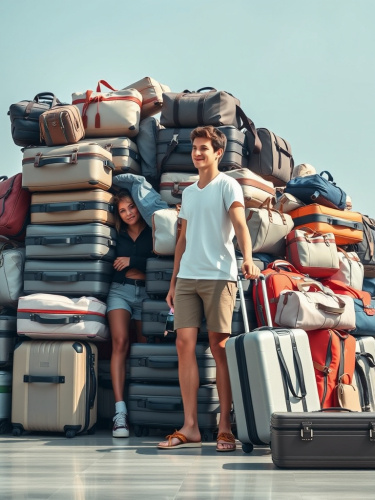 A Picture of Family with Luggage in Summer Fashion