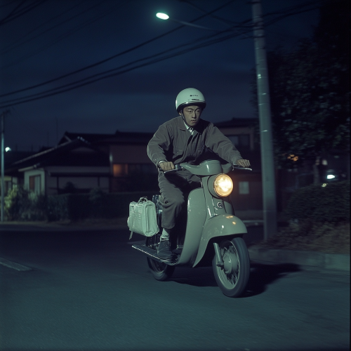 A Picture of Japanese Postal Worker at Night
