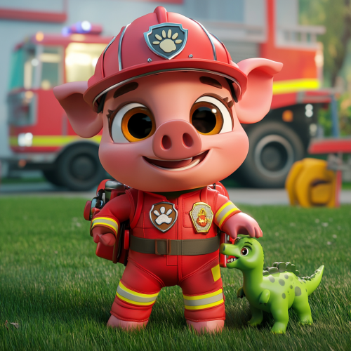 A Pig Firefighter Ready for Rescue Adventure