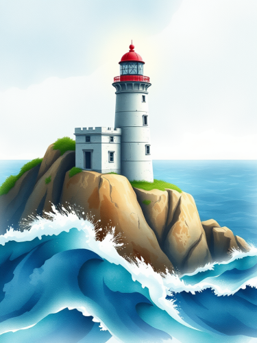 A Pixar-Style Ancient Lighthouse on a Cliff