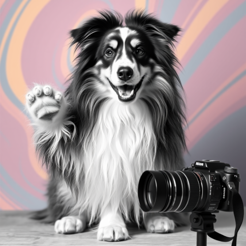 A Playful Collie Poses for a Black and White Photo