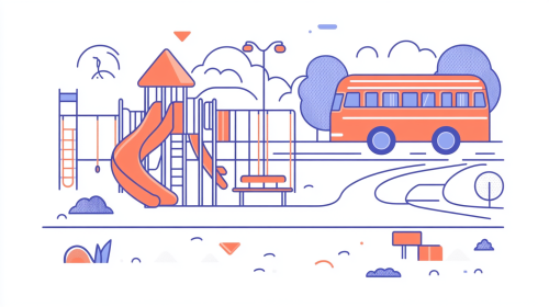 A Playground with Slide, Swings, and Monkey Bars