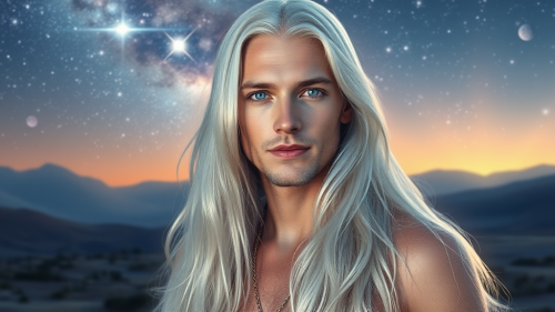 A Pleiadian Man Amidst Cosmic Landscape of Wisdom