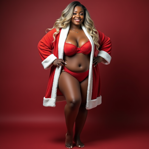 A Plus-Size Woman in Christmas-themed Lingerie