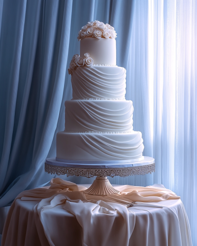 A Popular Elegant Wedding Cake on Dessert Table