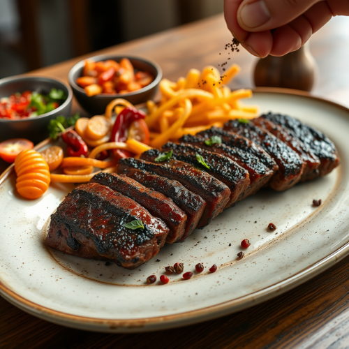 A Prepared Pork Steak with Vegetables and Pepper
