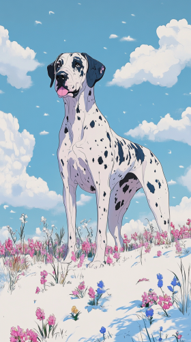 A Proud Merle Great Dane in a Snowy Landscape