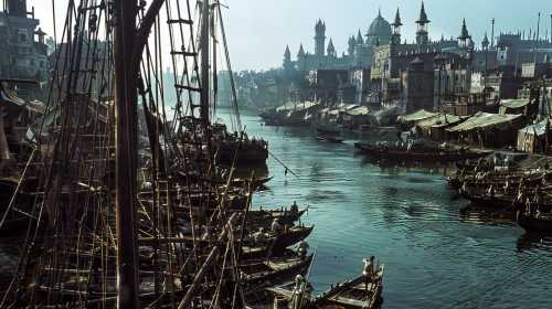 A Quayside in India, 1400s, Movie-like