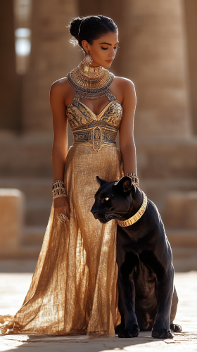 A Queen and Her Black Panther Companion in Egypt