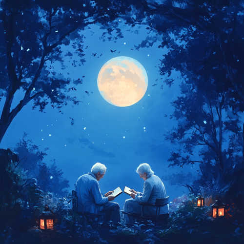 A Quiet Night with Elderly Couple Reading