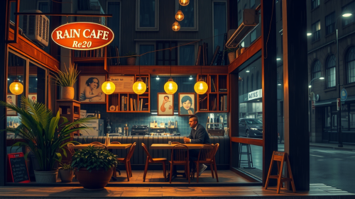 A Rainy Cafe in a Lofi Setting