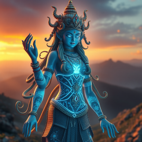 A Realistic 3D Image of Druga Devi with Trisula in Heaven