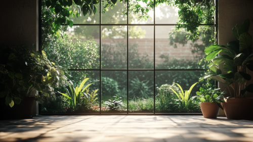 A Realistic Garden View from Modern Room