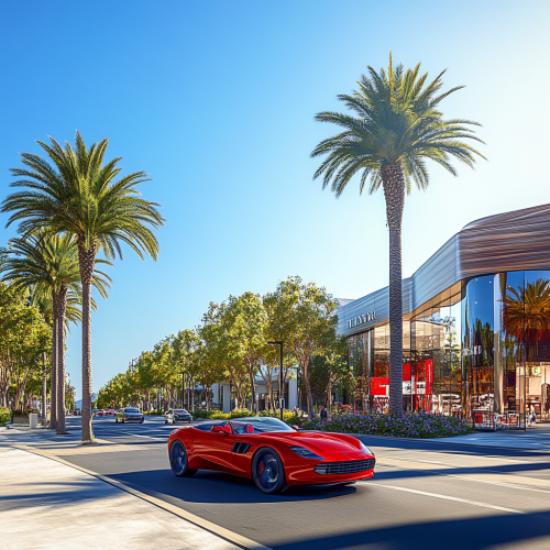 A Red Convertible in Silicon Valley Scenery
