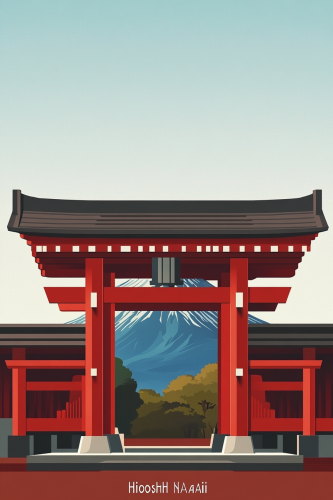 A Red Temple Gate with Mt. Fuji