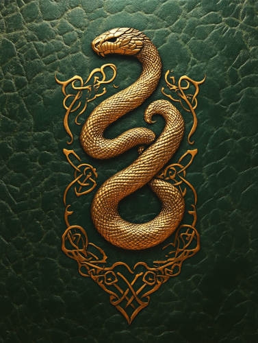 A Regal Gold Snake Emblem on Green Background