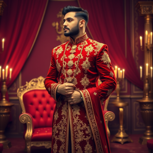 A Regal Man in Opulent Room wearing Red Velvet