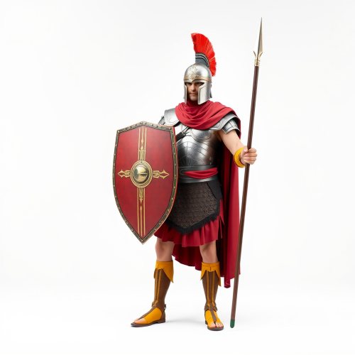 A Roman Soldier Defending with Shield and Spear