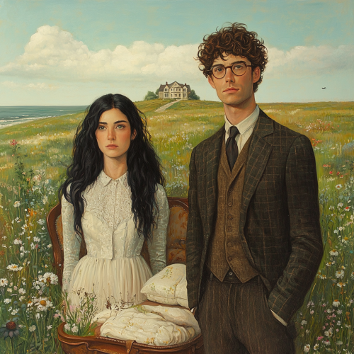 A Romantic Couple at Dawn in Countryside