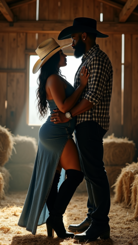 A Romantic Cowboy Couple in Rustic Barn Setting