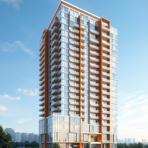 A Rose-Gold High-Rise Residential and Commercial Building