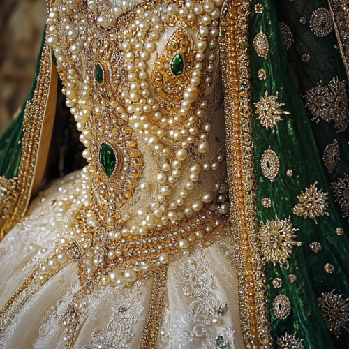 A Royal Tudor Wedding Dress with Golden Embroidery