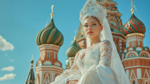 A Russian Woman in National Costume at St. Basil's