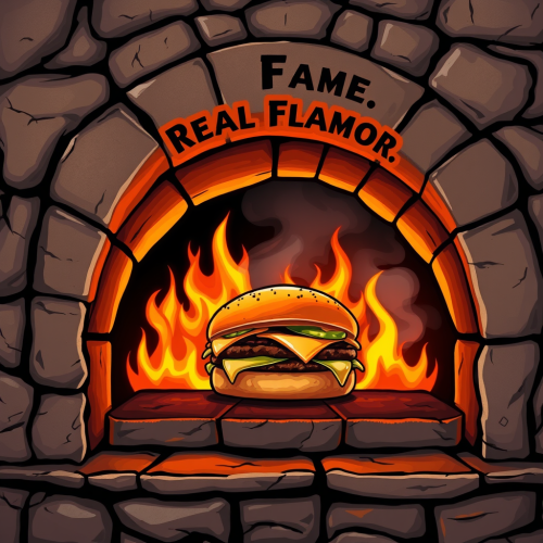 A Rustic Stone Oven with Sizzling Burger Poster