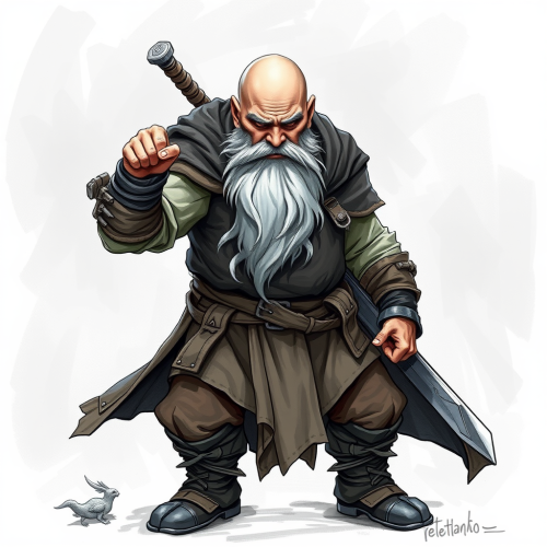 A Sad Dwarf Monk in Fighting Stance