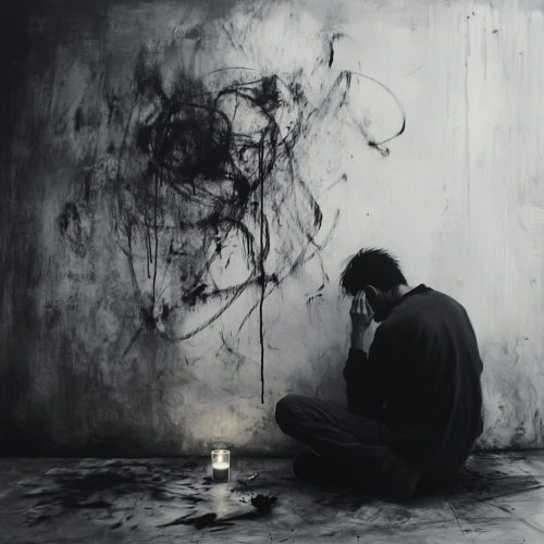 A Sad Man in Messy Room with Candle