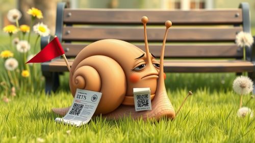 A Sad Snail with QR Code in Pixar Style