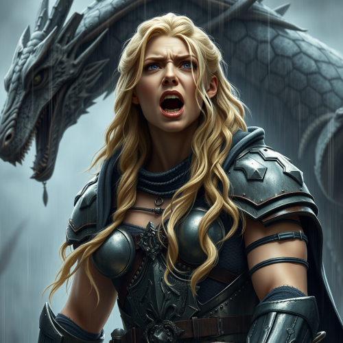 A Sad Warrior in Plate Armor with Dragon.