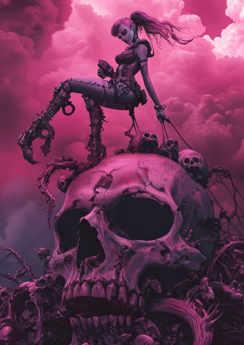 A Sailor on Zombie Skull in Cyberpunk Style