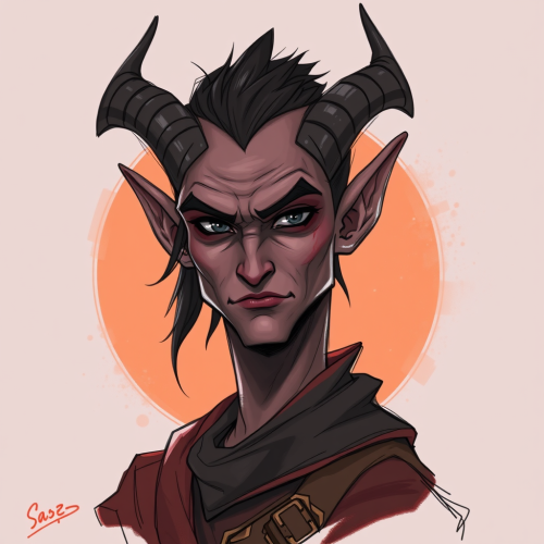 A Sassy Male Tiefling Rogue with Black Eyes