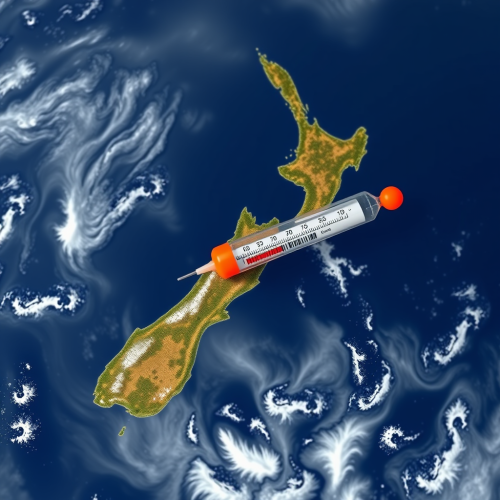 A Satellite Image of New Zealand with Thermometer