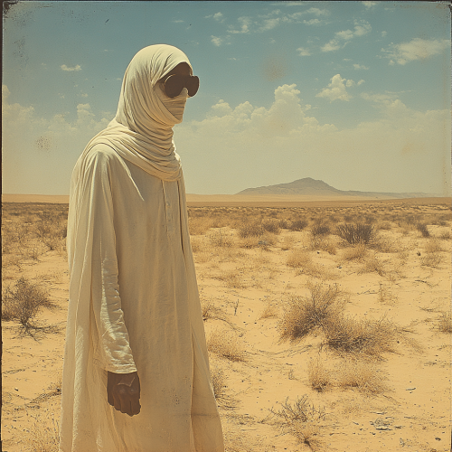 A Saudi Man in All White in Desert