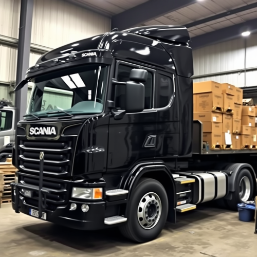 A Scania Truck Under Repair in a Shop