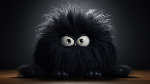 A Scared Black Monster Hiding in Dark Corner