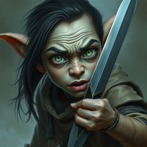 A Scared Goblin Teenager with Magic Dagger