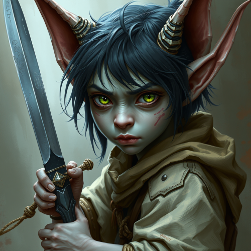 A Scared Young Goblin with Magic Dagger