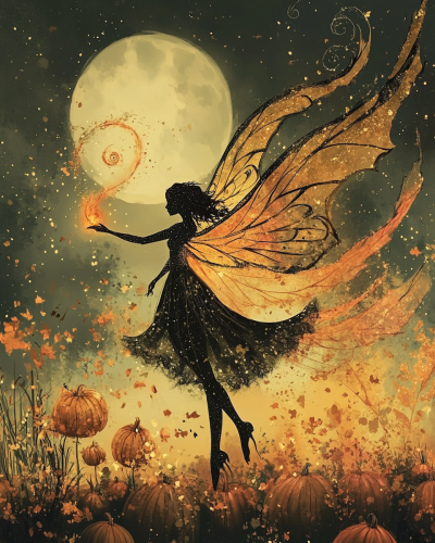A Scary Fairy Casting Spell on Pumpkin Patch