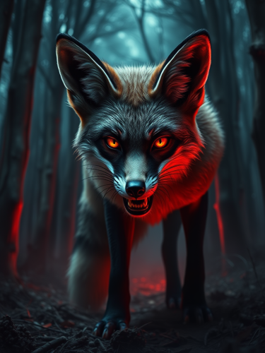 A Scary Fox in Hyperrealistic Horror Forest