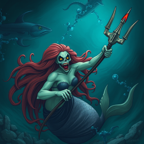 A Scary Mermaid Holding a Trident