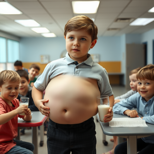 A School Boy's Giant Belly from Drinking Weight-Gain Milk