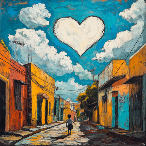 A School Kid Walking on Mexican Poor Street